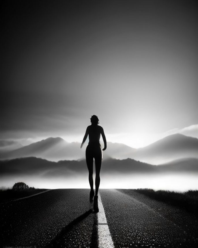Runner on an open road at first light